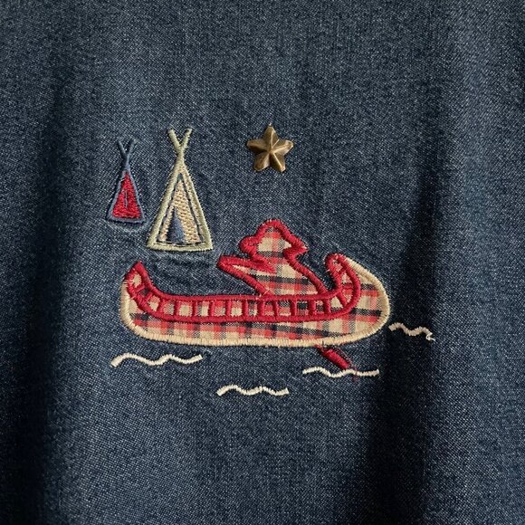 Vtg Teddi Womens Jacket Size M Barn Chore Embroidered Denim Corduroy Lightweight - Picture 10 of 12